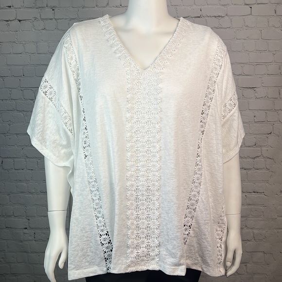 JM Collection White Slub Knit Crochet Top Plus Size XXL - Picture 2 of 7
